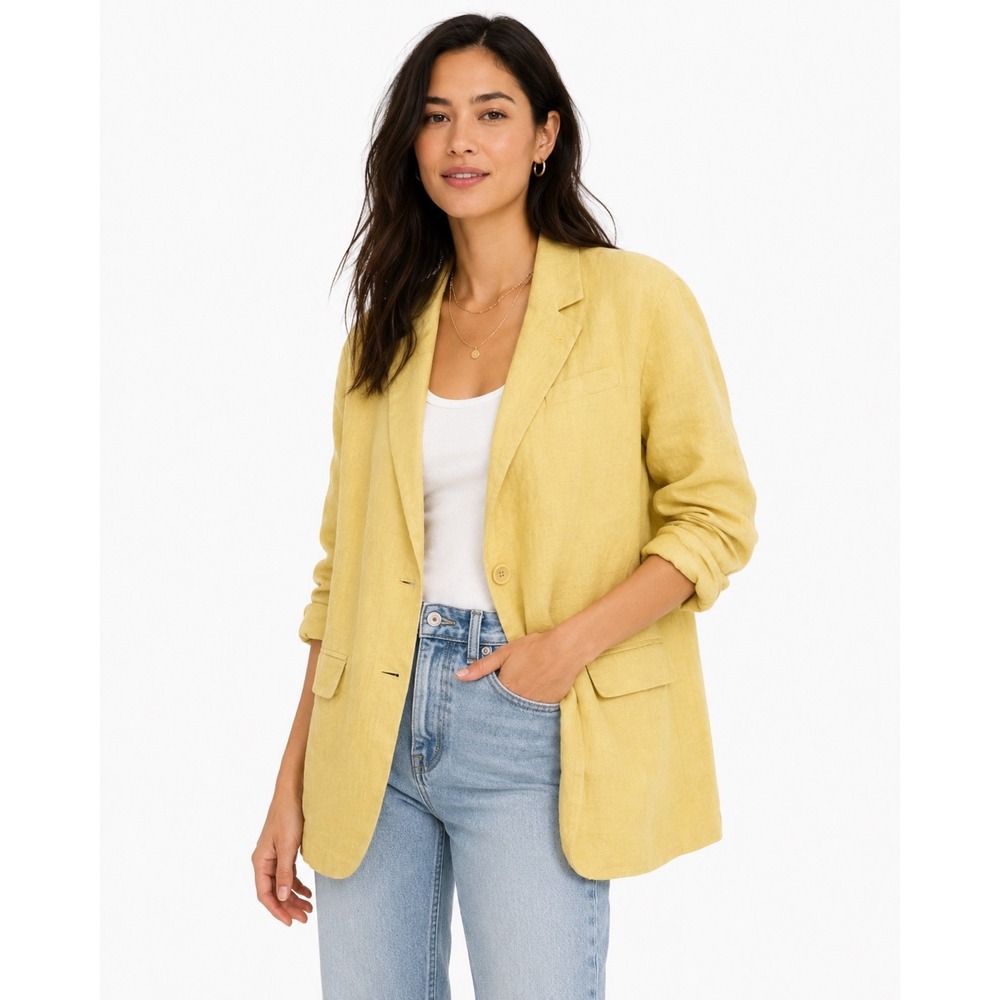 Madewell Yellow 100% Linen Blazer Jacket Small Notched Lapel Fair Trade Cert